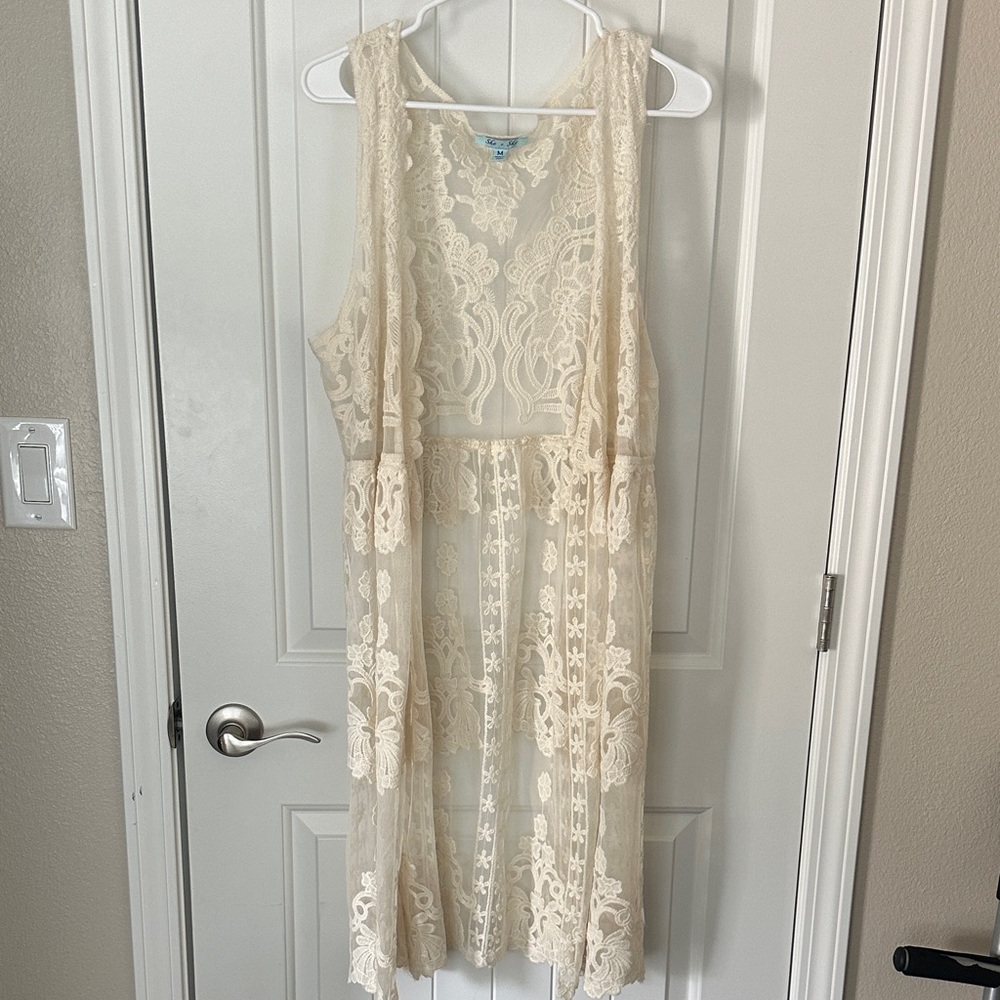 She + Sky cream Lace boho hippie Duster Vest festival western summer